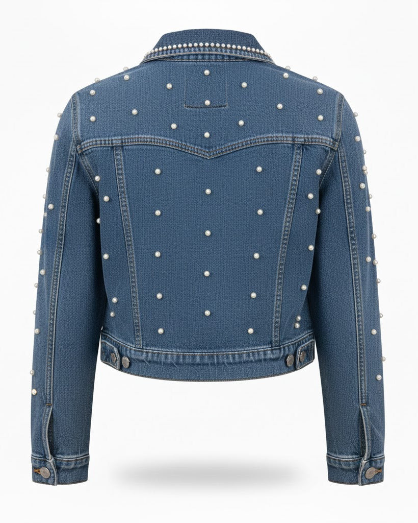Cropped Beaded Denim Jacket for Women