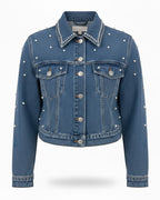 Cropped Beaded Denim Jacket for Women