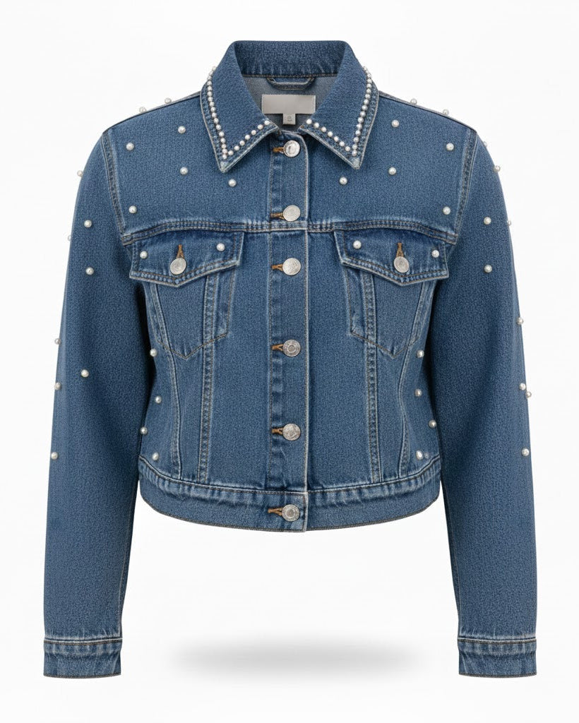 Cropped Beaded Denim Jacket for Women