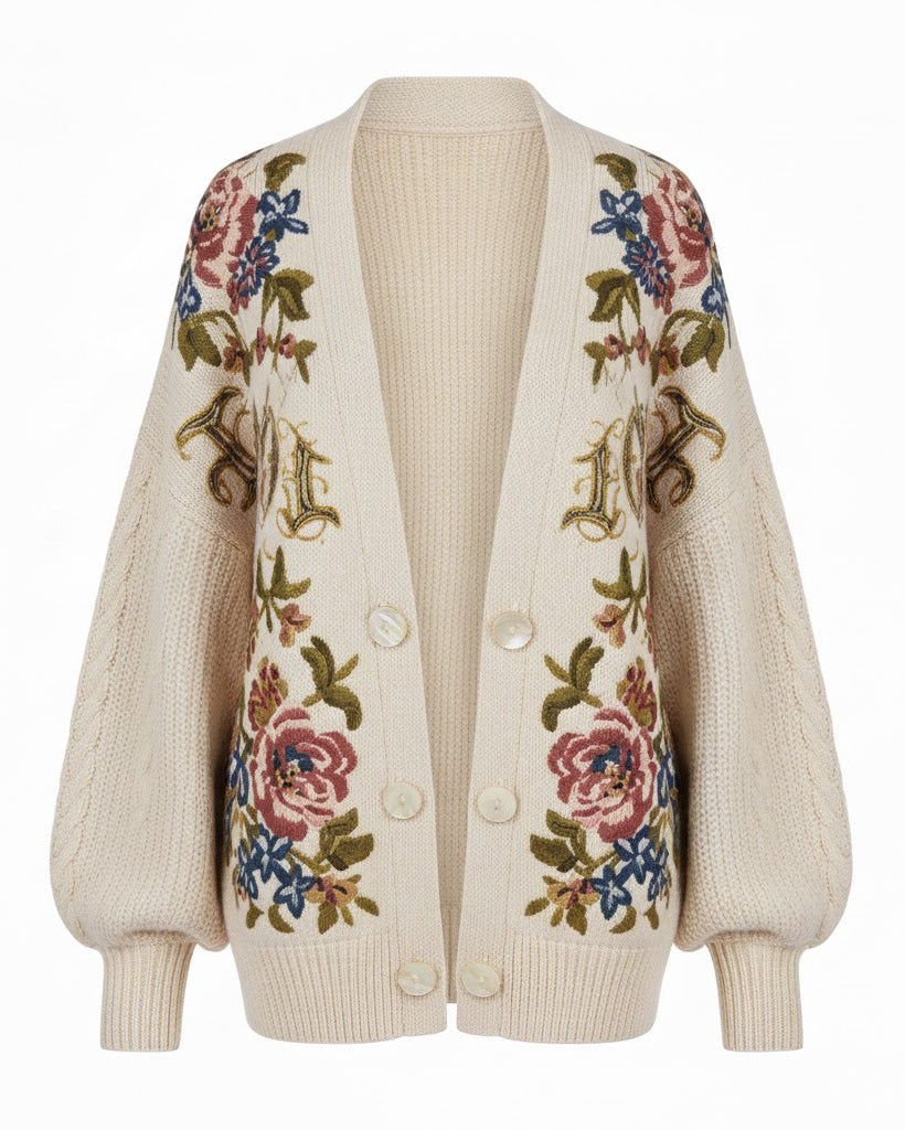 Embroidered Knit Cardigan for Women